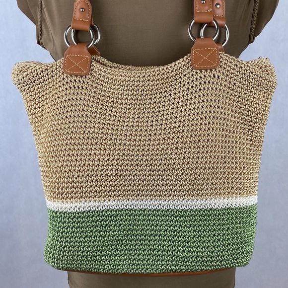 The Sak Tan Green Crochet Purse Shoulder Bag Tote - Picture 5 of 13